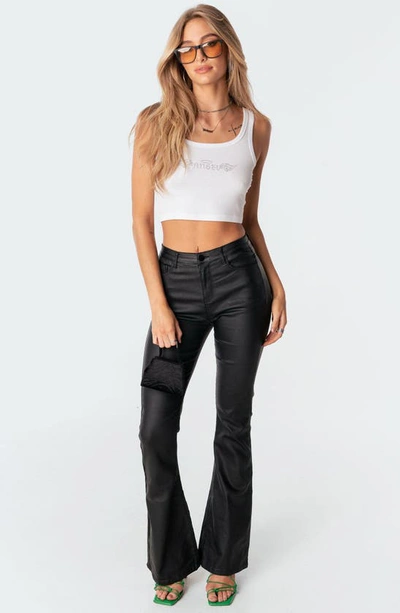 Shop Edikted Luna Faux Leather Flare Leg Pants In Black