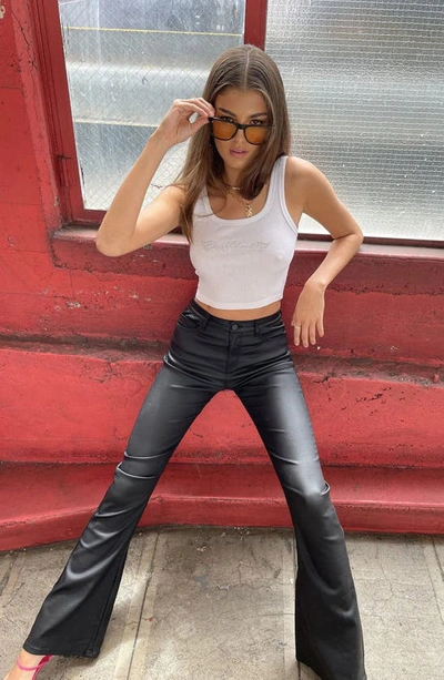 Edikted Luna Faux Leather Flare Leg Pants In Black