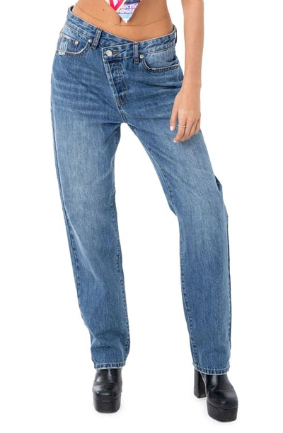 Shop Edikted Crossover Boyfriend Jeans In Blue