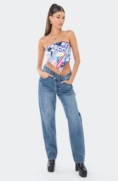 Shop Edikted Crossover Boyfriend Jeans In Blue