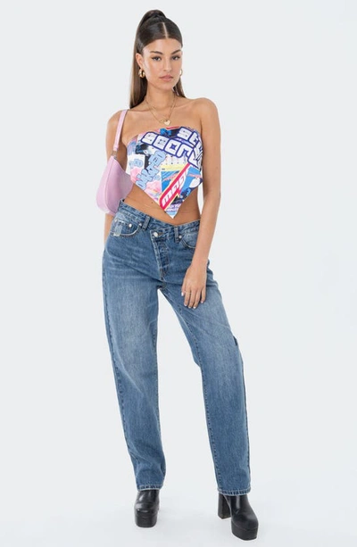 Shop Edikted Crossover Boyfriend Jeans In Blue