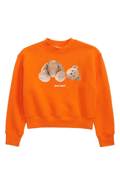 Shop Palm Angels Kids' Bear Cotton Graphic Sweatshirt In Orange Brown