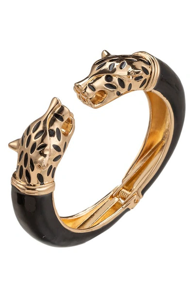 Eye Candy Los Angeles Talia Leopard Hinged Cuff Bracelet In Black