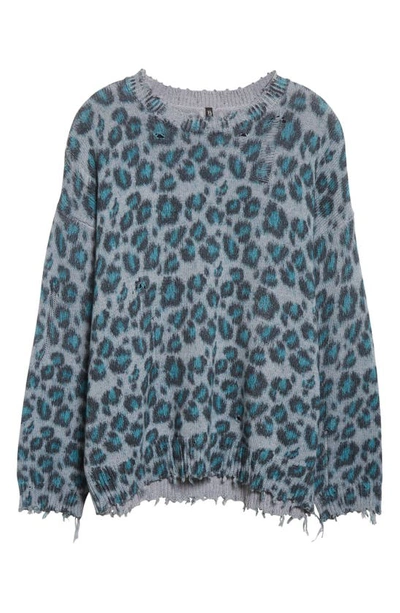 Shop R13 Distressed Leopard Oversize Cotton Sweater In Blue Leopard