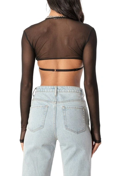 Edikted Lin Mesh Long Sleeve Bra Top In Black