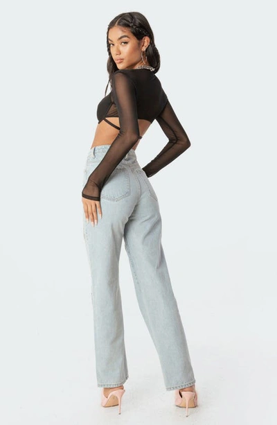 Edikted Lin Mesh Long Sleeve Bra Top In Black