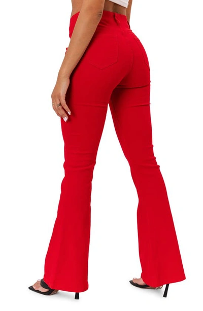 Shop Edikted Engine Red Lace-up High Waist Flare Jeans