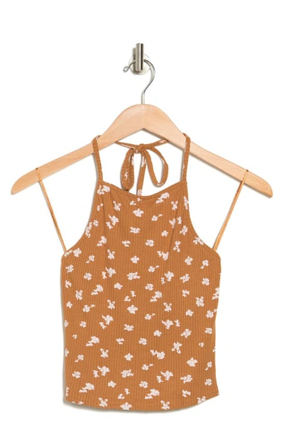 O'neill Seashore Floral Rib Halter Top In Chipmunk