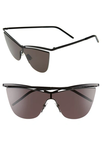 Shop Saint Laurent 134mm Cat Eye Shield Sunglasses In Black/ Black