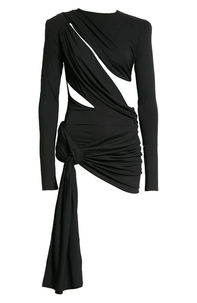 Shop Attico Brigit Cutout Long Sleeve Jersey Minidress In Black