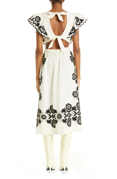 Shop Sea Manuela Embroidered Apron Cotton & Linen Midi Dress In Cream