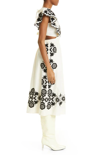 Shop Sea Manuela Embroidered Apron Cotton & Linen Midi Dress In Cream
