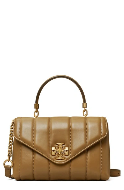 Shop Tory Burch Kira Small Quilted Leather Satchel In Toasted Sesame / Rolled Gold