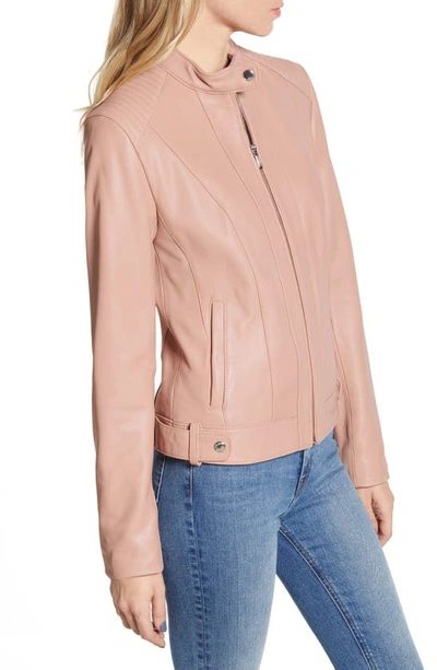 Shop Cole Haan Signature Cole Haan Leather Moto Jacket In Nude