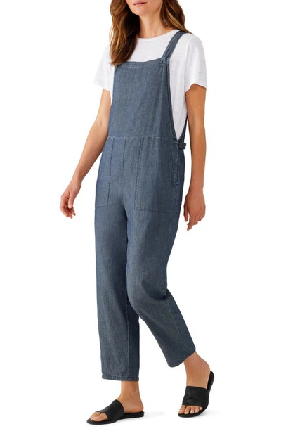 Shop Eileen Fisher Tapered Ankle Organic Cotton Overalls In Denim