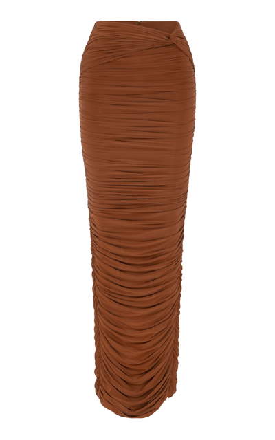 Shop Alex Perry Women's Hartley Twist Front Ruched Mesh Maxi Skirt In Brown