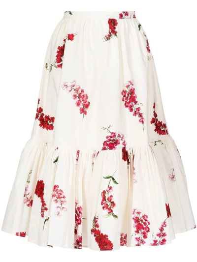 Shop Giambattista Valli Floral Print White High Waisted Skirt