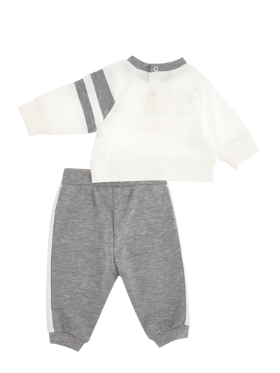 Monnalisa Two-piece Sportswear Newborn Set In Cream + Grey
