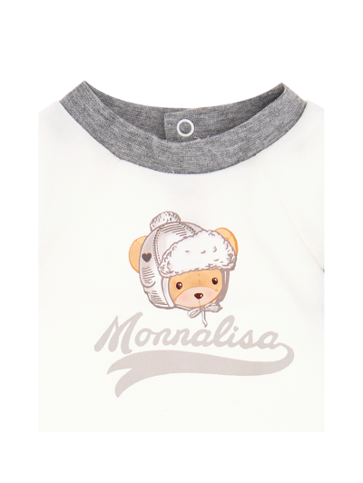 Monnalisa Two-piece Sportswear Newborn Set In Cream + Grey