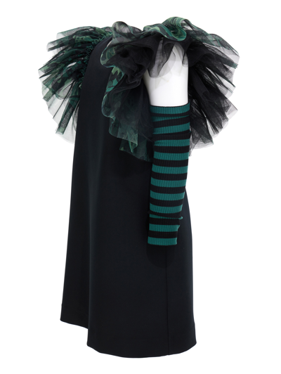 Shop Monnalisa Crêpe Dress With Sleeves In Black + Green