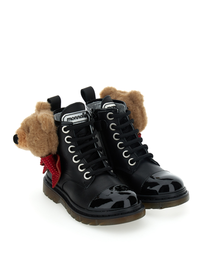 Monnalisa Teddy Bear-detail Ankle Boots In Black