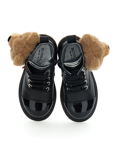 Monnalisa Teddy Bear-detail Ankle Boots In Black