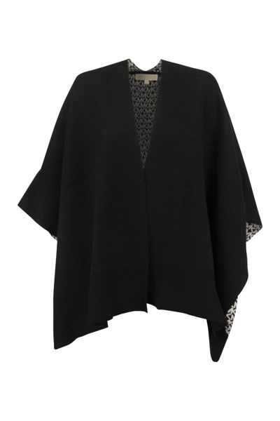 Shop Michael Kors Reversible Wool-blend Poncho With Logo In Black