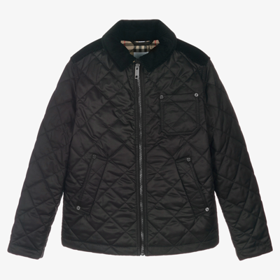 Shop Burberry Teen Boys Black Quilted Jacket