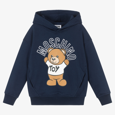 Shop Moschino Kid-teen Navy Blue Cotton Logo Hoodie