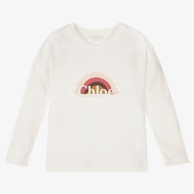 Shop Chloé Girls Ivory Cotton T-shirt