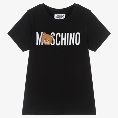 Shop Moschino Kid-teen Black Cotton Logo T-shirt