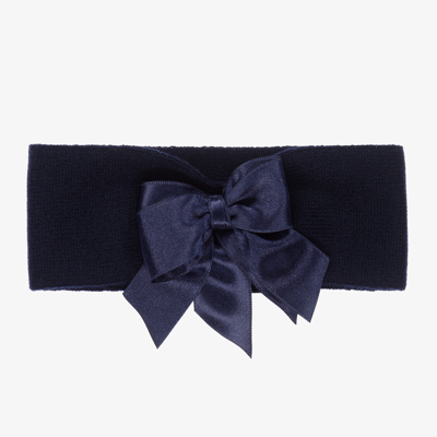 Shop La Perla Girls Navy Blue Wool Bow Headband