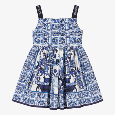Shop Dolce & Gabbana Girls White & Blue Majolica Dress