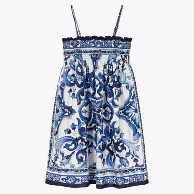 Shop Dolce & Gabbana Teen Girls Blue Majolica Dress
