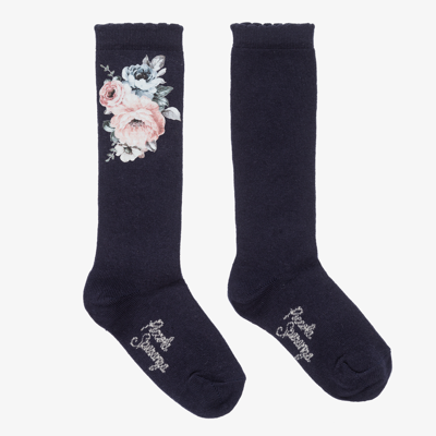 Shop Piccola Speranza Girls Navy Blue Cotton Socks