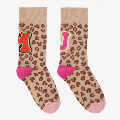 Shop Marc Jacobs Girls Beige Animal Print Logo Socks