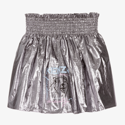 Shop Kenzo Girls Metallic Silver Logo Skirt