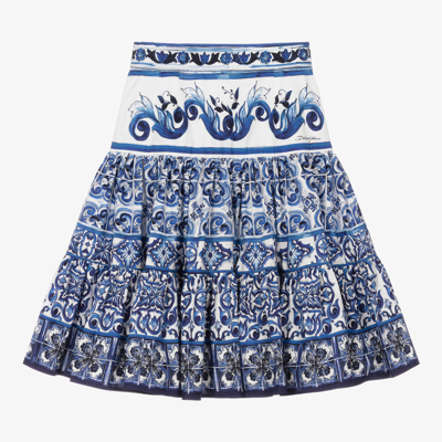 Shop Dolce & Gabbana Girls White & Blue Majolica Skirt
