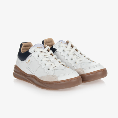 Shop Chloé Girls White Leather Trainers