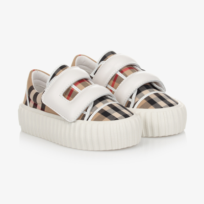 Shop Burberry Vintage Check Velcro Trainers In Beige