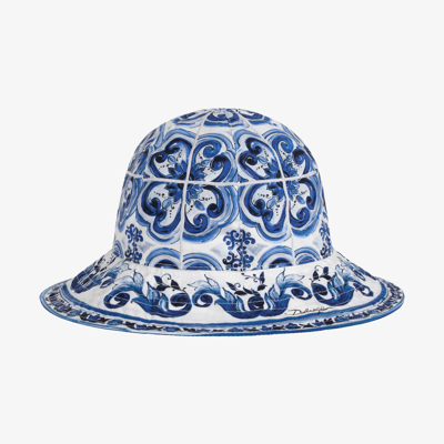 Shop Dolce & Gabbana Girls White & Blue Majolica Hat