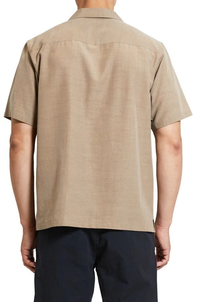 Shop Theory Noll Short Sleeve Button-up Camp Shirt In Fossil - E3j