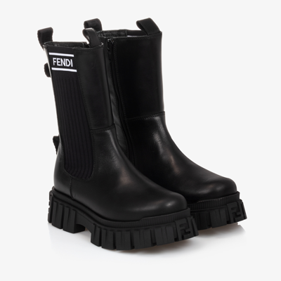 Shop Fendi Girls Black Leather Boots