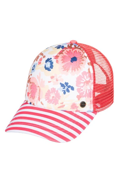 Shop Roxy Beautiful Morning Stripe Baseball Cap In Bright White Floral Escape