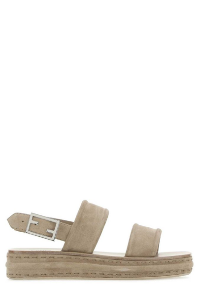 Shop Fendi Ankle Strapped Sandals In Beige