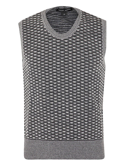 Shop Giorgio Armani Patterned Sleeveless V In Grey
