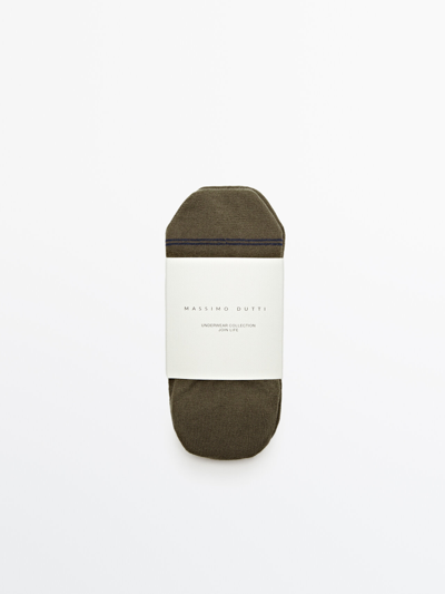 Shop Massimo Dutti Pack Of 3 Cotton No-show Socks In Pale Khaki