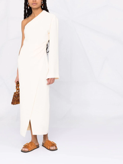 Nanushka Florence One-shoulder Asymmetric Midi Wrap Dress In Neutrals