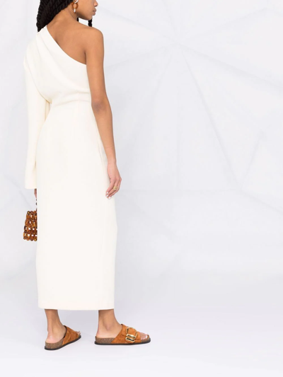Nanushka Florence One-shoulder Asymmetric Midi Wrap Dress In Neutrals
