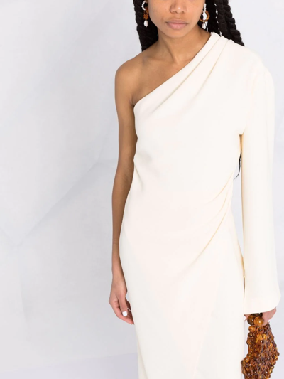 Nanushka Florence One-shoulder Asymmetric Midi Wrap Dress In Neutrals